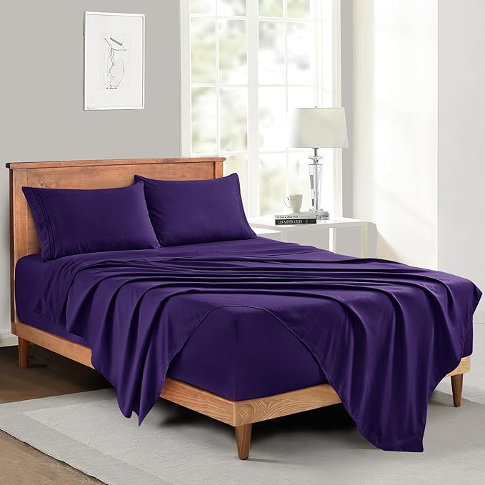 Manyshofu Extra Deep Pocket Full Size Sheets Set - Hotel Luxury 1800 Thread Count Sheets & Pillowcases - Kids Bedding Set up to 24" Mattress - Purple Bed Sheets 18-24 Inch Deep Pockets - 4 Piece