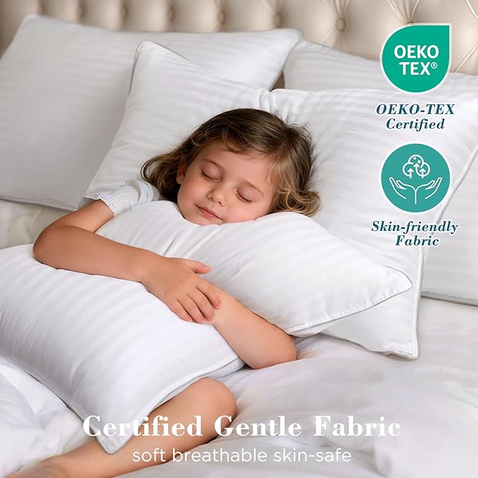 viewstar Bed Pillows Queen Size Set of 2, Hotel Collection Down Alternative Pillows for Side, Back or Stomach Sleepers, Stable Neck Support, Striped White