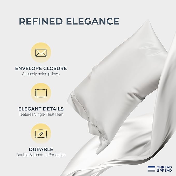 THREAD SPREAD 100% Egyptian Cotton King Size Pillow Cases Set of 2 - Luxury 1500 Series Pillow Cases King Size (Light Grey), Soft Cooling Envelope Closure Hotel Quality Egyptian Cotton Pillowcases