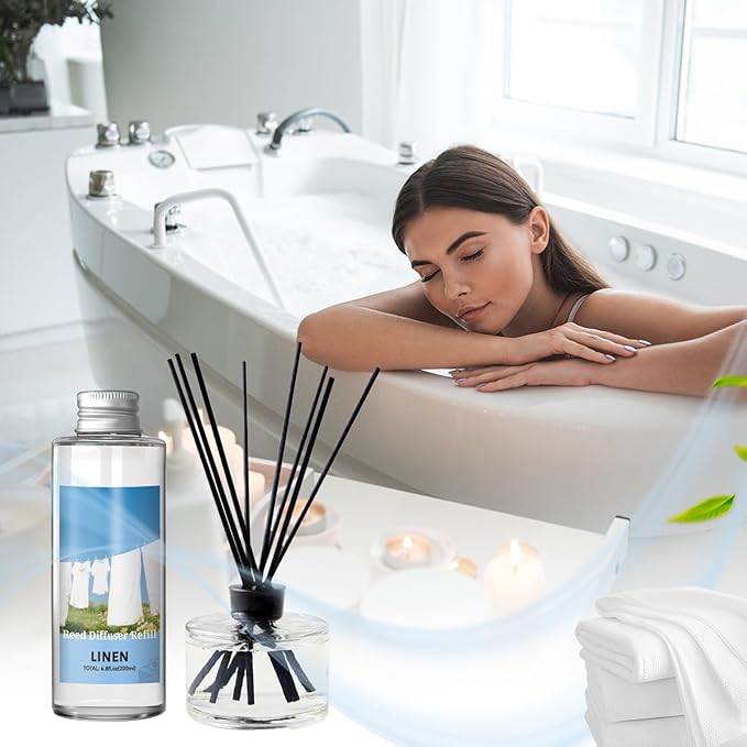 SCENTORINI Reed Diffuser Oil Refill, Linen Diffuser Oil 6.76 Fl Oz, Natural Scented Essential Oil Refill Long Lasting Home Fragrance for Room Spa Aromatherapy Bathroom Home Decor