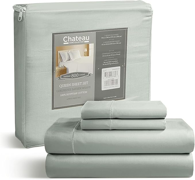 Deep Pocket Full Sheets Set, Egyptian Cotton Sheets Full Size Bed Set with Elasticated Fitted Sheet & Pillowcase Sets, Soft & Comfy 800TC Sateen, No Pill & Shrink Luxury Bedding, Sage Green Sheet