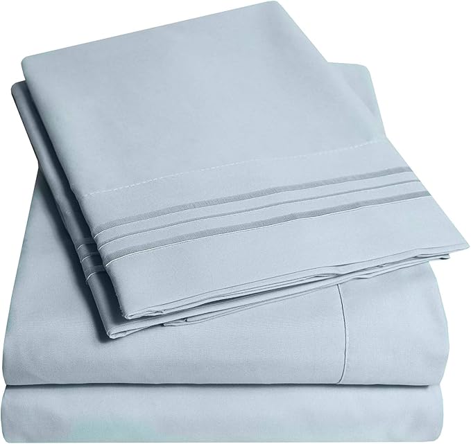 1500 Supreme Collection Full Sheet Sets Misty - Luxury Hotel Bed Sheets and Pillowcase Set for Full Mattress - Extra Soft, Elastic Corner Straps, Deep Pocket Sheets, Full Misty