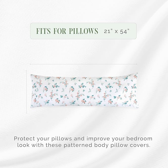 Elegant Comfort Ultra Soft 1-Piece Set Floral Print Pillowcases - 1500 Premium Hotel Quality Microfiber, Soft and Smooth Hidden Zipper Closure 1-Piece Pillow Covers - Body Pillowcase, Pink Celia