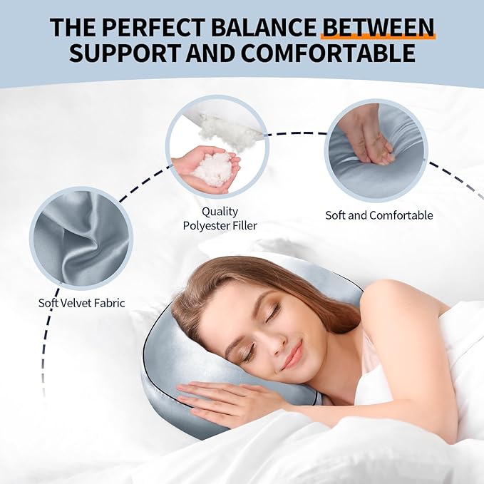 Ear Hole Piercing Pillow for Side Sleepers for CNH and Ear Pain Inflammation Pressure Sores, Cotton and Polyester Adjustable Filling Washable and Adjustable Ear Guard Pillow (Light Blue Silk)