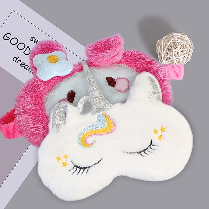 Cute Animal Sleeping Mask Soft Plush Blindfold Cute Rabbit Panda Koala Eye Cover Eyeshade for Kids Teens Girls Women (White Horse)