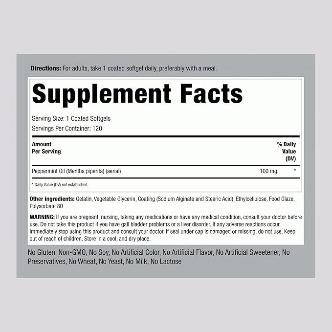 Piping Rock Peppermint Oil Softgel Capsules | 100mg | 120 Pills | Therapeutic Grade Extract | Non-GMO, Gluten Free Supplement