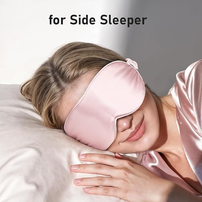 LitBear 100% 22 Momme Mulberry Silk Sleep Mask - 3D Contoured Eye Mask for Men Women, Soft Breathable Sleeping Mask with Adjustable Strap, Perfect Blocks Light for Sleeping (Pale Pink)