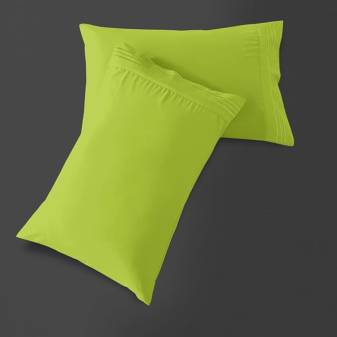 Mocassi 2-Piece Premium King Pillowcase Set 1800 Series Hotel Quality Microfiber - Soft and Breathable with 3-Line Embroidery Wrinkle and Stain Resistant, Easy Care, 20" x 40", Lime