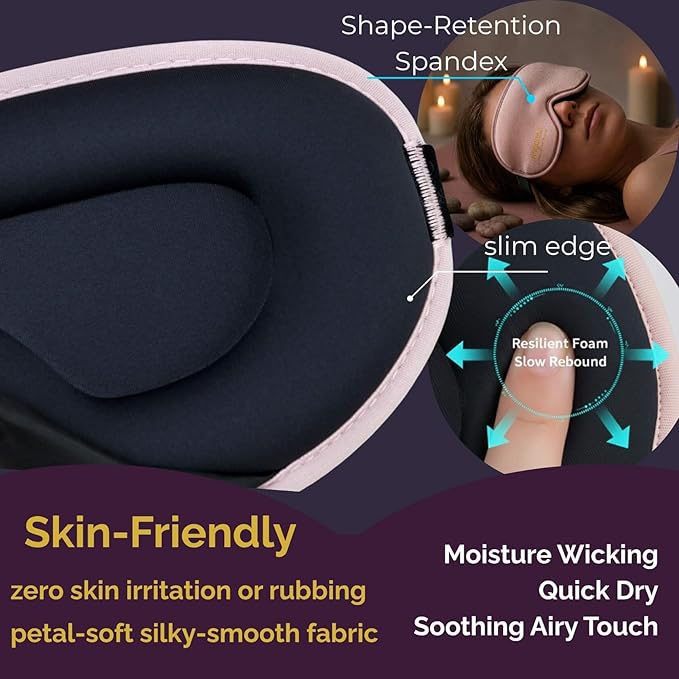 Ringchan Sleep Masks for Women Lash Friendly - 100% Blackout Eye Masks for Sleep - Zero Eye Pressure Sleeping Mask for Naps, Travel & Meditation, Adjustable & Soft - Dusty Rose Pink