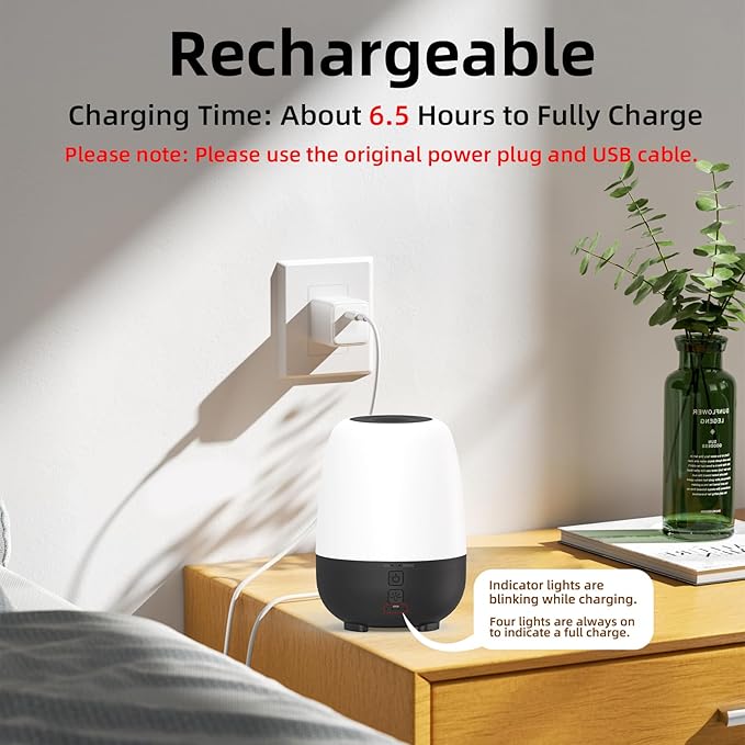 SPLITSKY 150ML Rechargeable Battery Powered Essential Oil Diffuser, 7-Hour Run time, 7-Color LED Lights, Cordless Portable Aromatherapy Diffuser for Home, Office, Travel (Black)