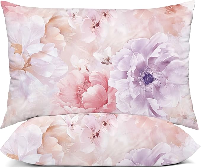 YIYEA Pillow Cases Queen Size Set of 2, Ultra Soft Double Brushed Microfiber Pillowcases Queen, Floral Bed Pillow Covers, Fade Resistant, Easy Slip-On (20"x30")