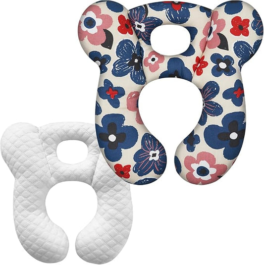 Baby Travel Pillow, Upgrade U-Shape Infant Pillow for Car Seat Pushchair and Stroller, Soft Comfortable Sleep Cushion for Kids Newborn and Toddler -Flower Blue