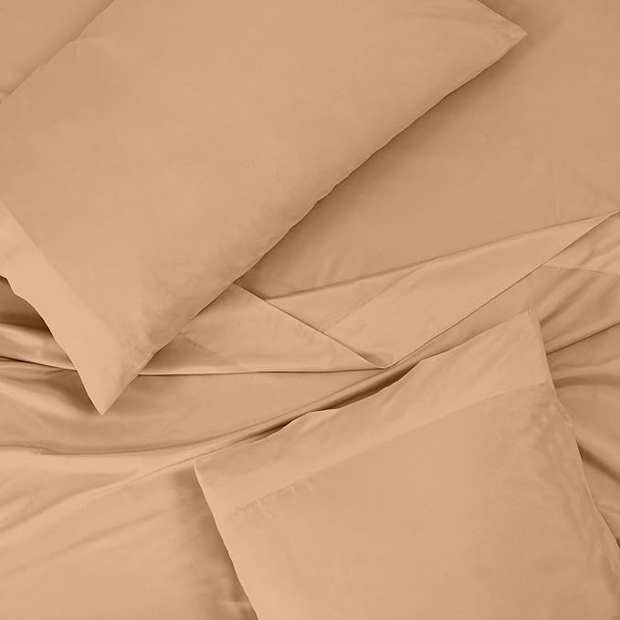ROYALE LINENS 300 Thread Count 100% Long Staple Combed Cotton Sheet Set - 4 Piece King Bed Sheets - 1 Fitted, 1 Flat & 2 Pillow Cases - Soft Cool & Crisp Sheet Set (King, Sand)