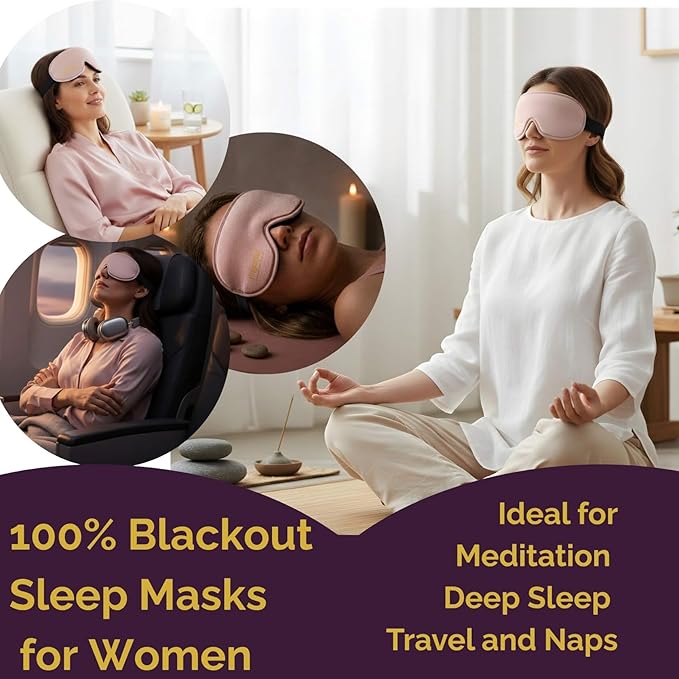 Ringchan Sleep Masks for Women Lash Friendly - 100% Blackout Eye Masks for Sleep - Zero Eye Pressure Sleeping Mask for Naps, Travel & Meditation, Adjustable & Soft - Dusty Rose Pink