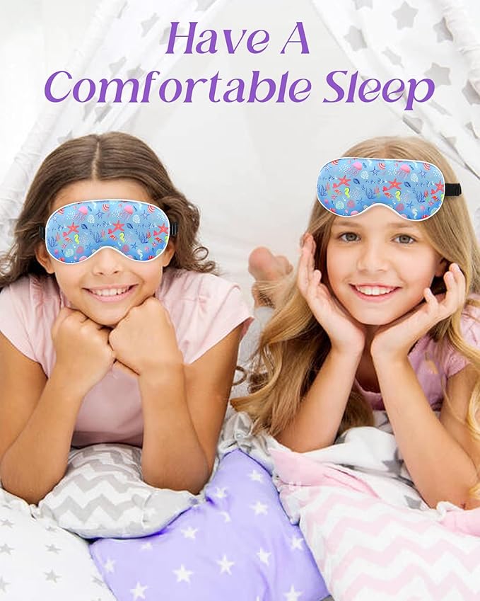 Miss Adola Sleep Mask for Kids - Cute Kawaii Cartoon Silk Sleeping Mask with Adjustable Strap Soft Smooth Light Eye Mask for Sleeping Silk Kids Eye Cover for Boys Girls Teens, Cute Sea Animals