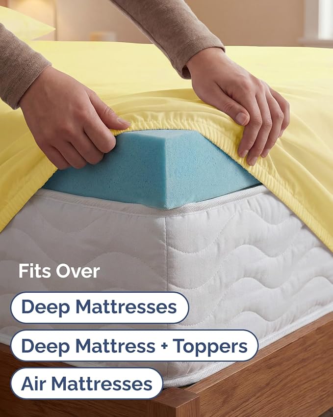 Extra Deep Twin XL Sheet Set - 3 Piece Breathable & Cooling Bed Sheets - Easily Fits 18 to 24 inch Mattress - Ultra Soft, Wrinkle & Fade Free with Extra Deep Pockets - Hotel Luxury Bedding - Yellow