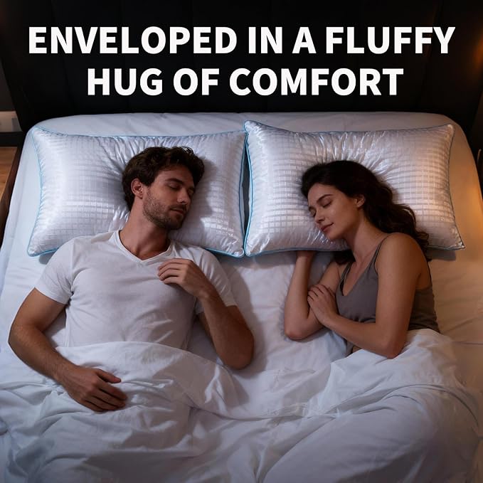 King Size Pillows Set of 2, Soft Fluffy and Supportive Hotel Collection Pillows 2 Pack for Side and Back Sleeper, Filled with Down Alternative Microfiber