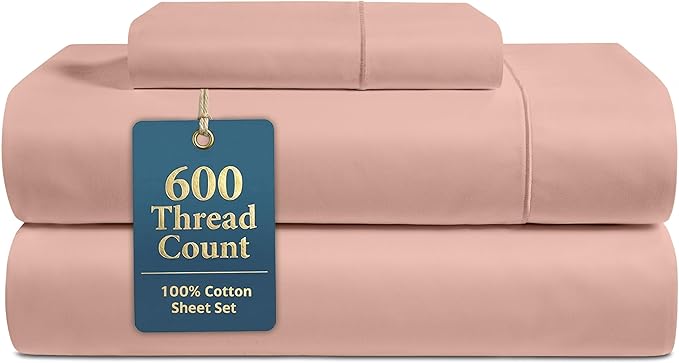 LANE LINEN Twin XL Sheets Set - 600 Thread Count Premium Sateen Weave - 100% Cotton Sheets Set for Guest Rooms - 15'' Deep Pocket for Snug Fit to Your Mattress - Oeko Tex Certified - Sepia Rose