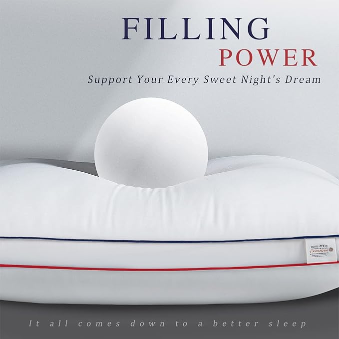 Bed Pillows for Sleeping, Queen Size Pillows Hotel Quality Set of 2, Fluffy and Supportive Gusseted Pillows for Side and Back Sleepers, Cooling Down Alternative Soft Pillow (20x30 in)