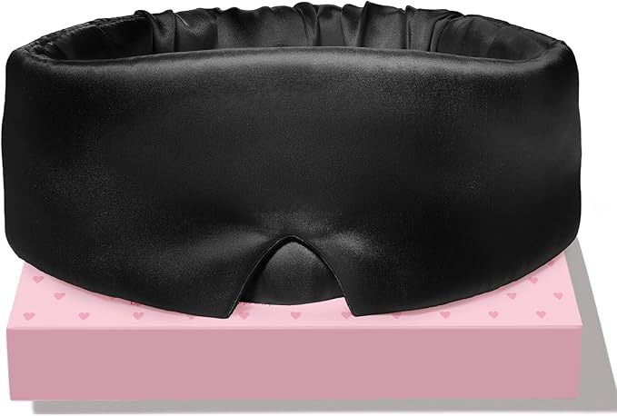 LitBear 100% Mulberry Silk Sleep Mask for Women & Men, Soft and Comfortable Eye Mask for Side Sleepers, Blackout Sleeping Mask for Home, Travel, Office, or Napping (Black)