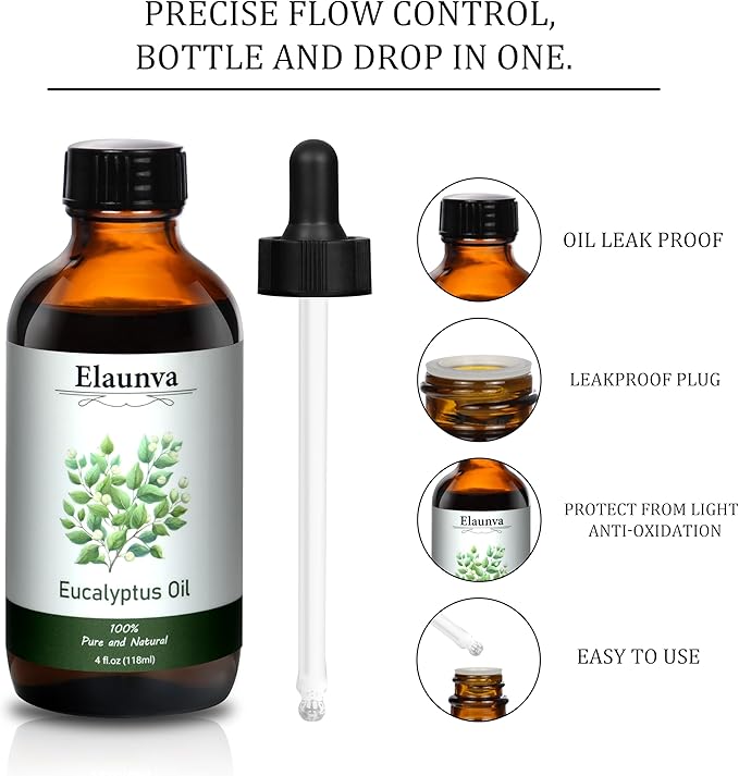 Eucalyptus Essential Oil, 4Fl.Oz (118ML) 100% Pure&Natural Oils for Aromatherapy Diffusers, Humidifiers,DIY Candle and Soap Making, Gift,Plant Scent,Christmas Gifts,(Eucalyptus)