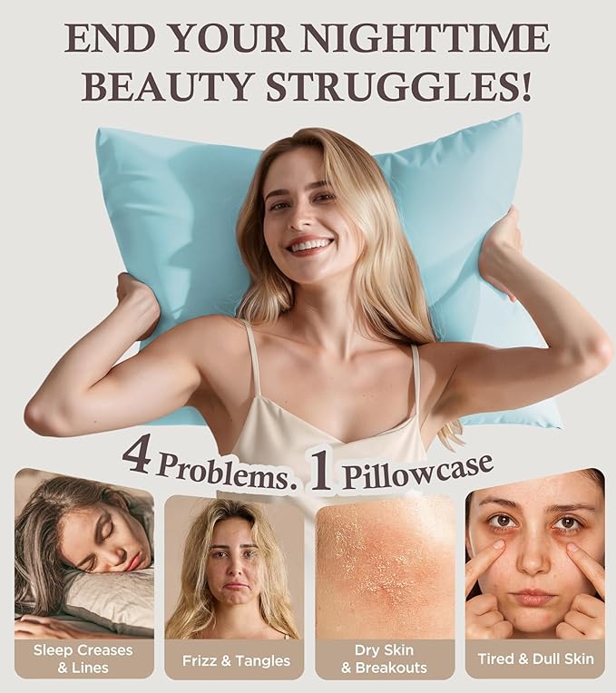 Instant Chill Cooling Pillowcase for Hot Sleepers, 2% HA Infused Pillowcase Hydrates Skin & Hair, Reduces Wrinkles & Frizz, Softer Than Silk Pillow Cases, Pillow Covers Standard (Mint Blue, 1 Pack)