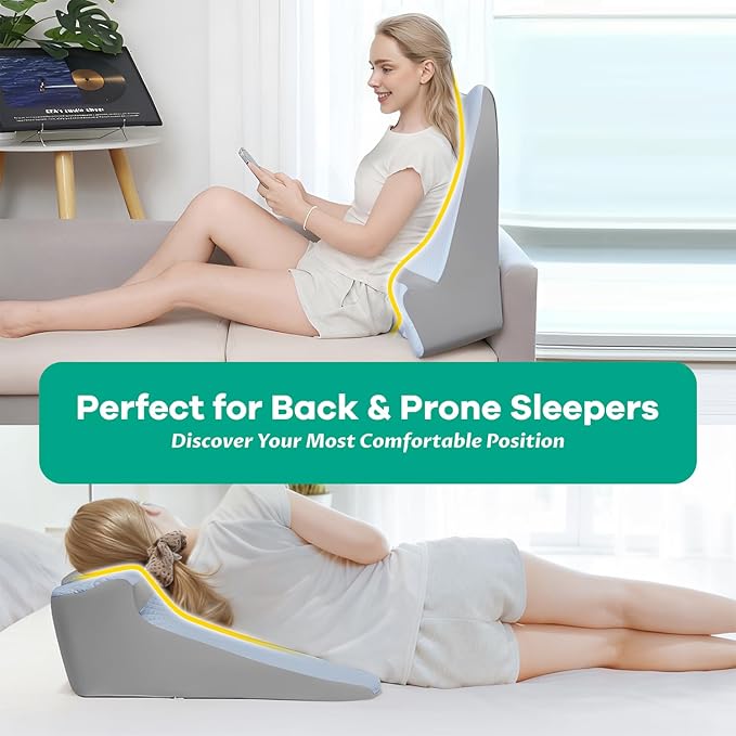 Bed Snorinator Pillow, Ergonomic Wedge Pillow for Sleep Apnea Memory Foam Reading Pillow for Back, Neck & Head Comfortable Support-Blue