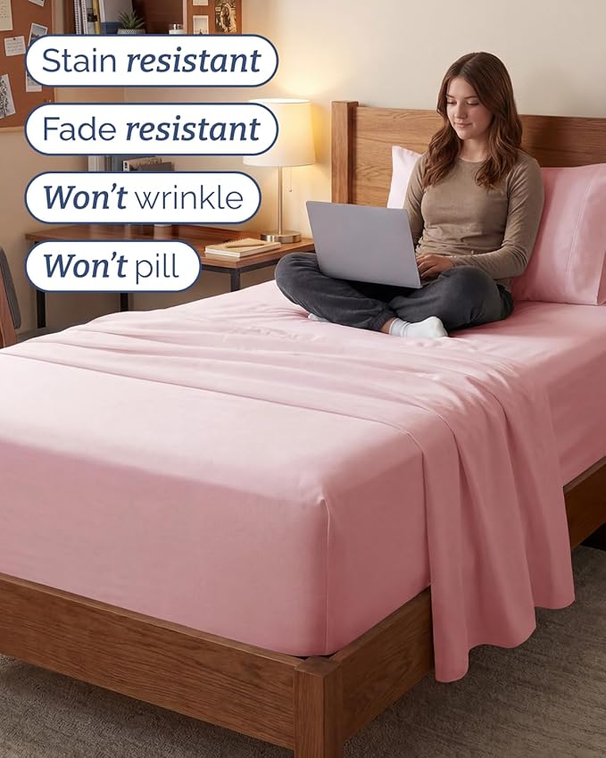 Extra Deep Twin XL Sheet Set - 3 Piece Breathable & Cooling Bed Sheets - Easily Fits 18 to 24 inch Mattress - Ultra Soft, Wrinkle & Fade Free w/ Extra Deep Pockets - Hotel Luxury Bedding - Baby Pink