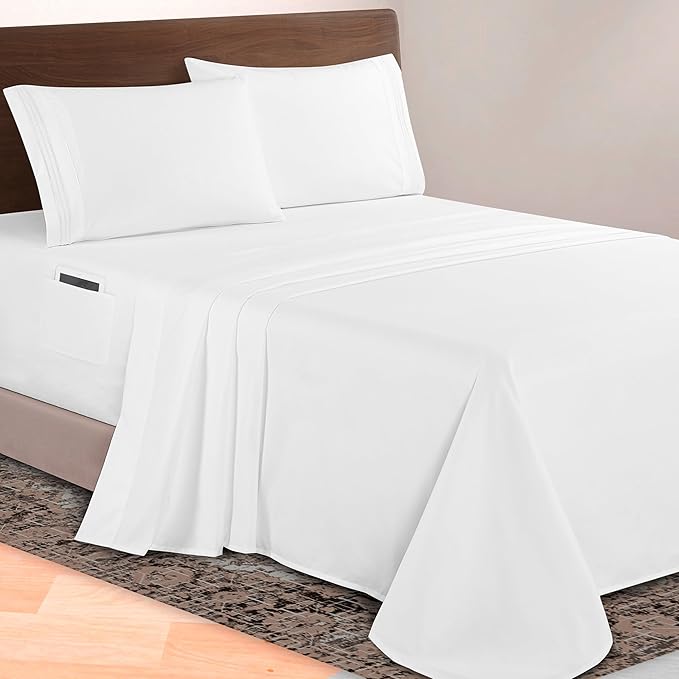 Elegant Comfort Luxurious 1500 Premium Hotel Quality Microfiber 4-Piece Sheet Set, 18-24 Inches Deep - Extra Deep Pocket Sheets - Ultra Soft 4PC Deep Pocket Sheets, Full, White