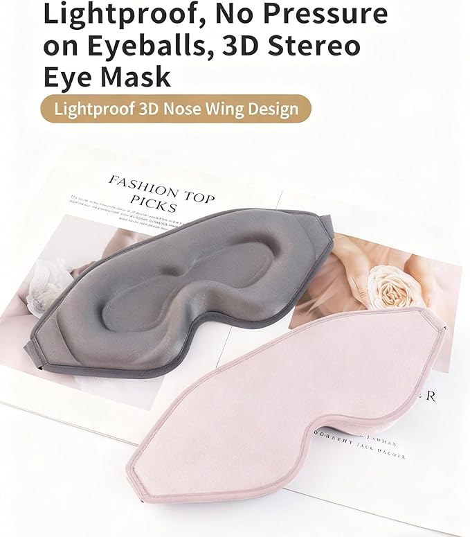 3D Sleep Eye mask -Luxury Sleep Eye Mask for Side Sleeper Men Women, Zero Eye Pressure 3D Sleeping Mask, Light Blocking Design Night Blindfold, Soft Eye Shade Cover for Travel (Pink)
