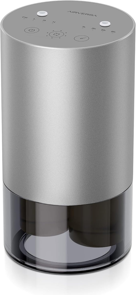 Airversa Dual-Nozzle Waterless Essential Oil Diffuser for Home Rechargeable Scent Diffusers with 5 Timer Settings, 4 Mist Levels with Vehicle Mode for Car Room Studio Office, Space Grey Metal