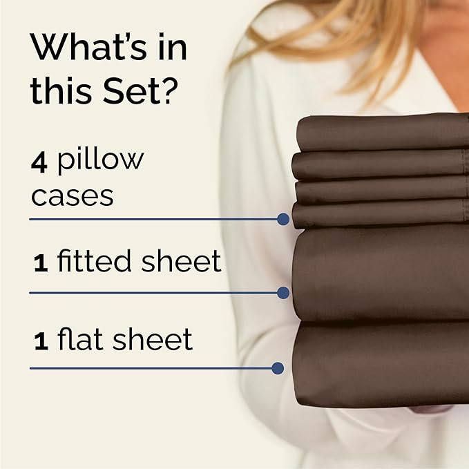 Queen 6 Piece Sheet Set - Comfy, Breathable & Cooling - Hotel Luxury Bedding for Women, Men, Kids, Teens and Children - 1 Flat & 1 Fitted Sheet & 4 Pillowcases w/ Deep Pockets - Wrinkle Free - Brown
