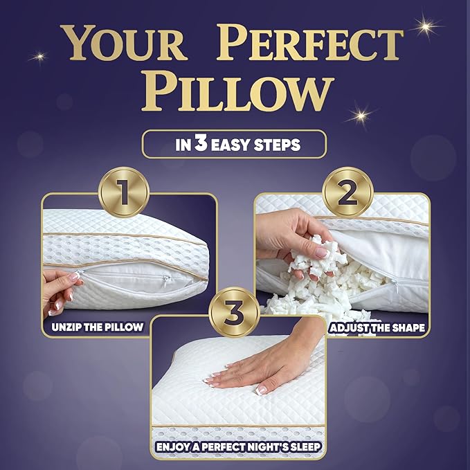 Royal Therapy King Memory Foam Pillow, Adjustable Shredded Odor-Free Pillow for Neck & Shoulder Pain Relief, Support for Back, Stomach, Side Sleepers