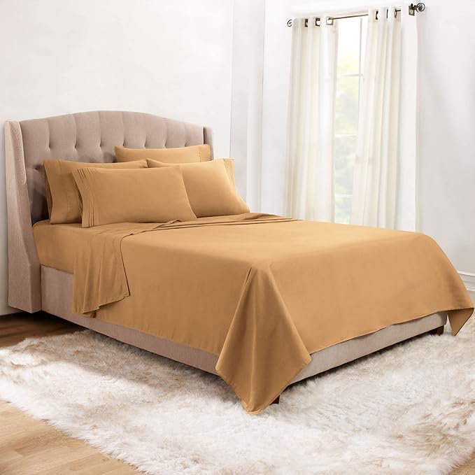 Clara Clark Cal King Sheets, 6 Piece Set - Hotel Luxury Sheets for Cal King Size Bed, Super Soft Bedding Set, Cal King Size, Mocha Light Brown