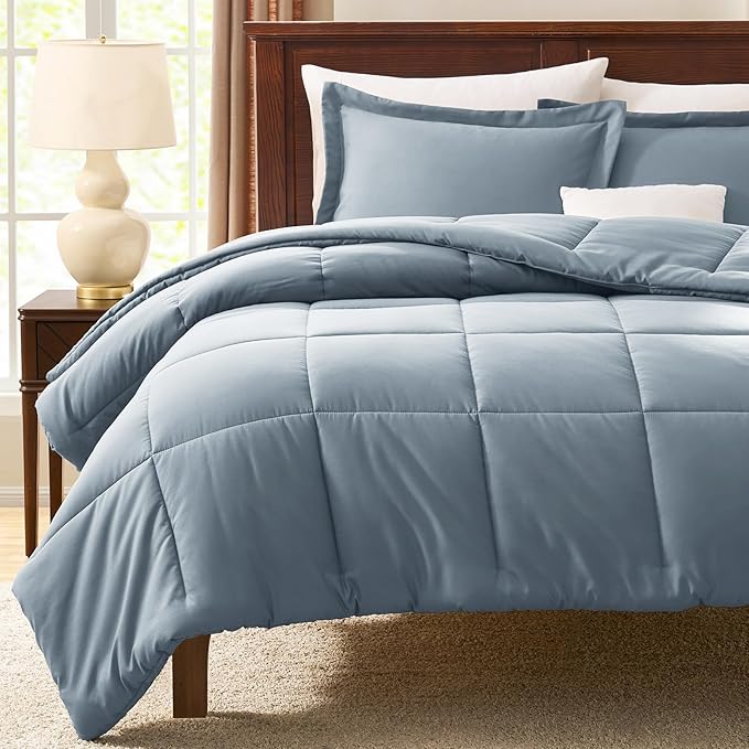 CozyLux Twin/Twin XL Comforter Set Grayish Blue - 2 Pieces Box Stitched Twin Bed Set for Teen Boys and Girls with All Season, Soft Bedding Sets with 1 Down Alternative Comforter and 1 Pillow Sham