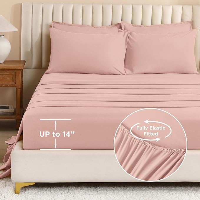 Litanika Comforter Full Size Set Blush Pink - 7 Pieces Bed in a Bag Full Bedding Comforter Sets, Plain Lightweight Bed Set with Comforter, Sheets, Pillowcases & Shams