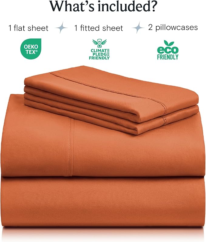 LuxClub 4 PC King Size Sheet Set Deep Pockets 18" Wrinkle Free Cooling Sheets Machine Washable Hotel Bedding Silky Soft - Autumn Orange King