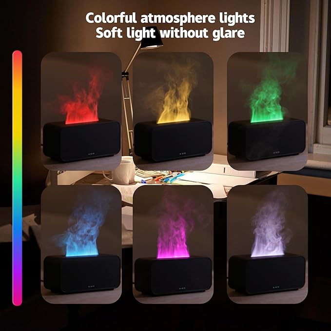 Mini Humidifier with LED Flame, Multiple Color Modes, 120 ml, Essential Oil Humidifier with Timer Adjustment and Waterless Auto Shut-Off for Home, Bedroom and Office(White)