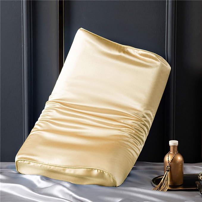 Silk Pillowcase for Memory Foam, Neck, and Contour Pillows, Mulberry Silk Pillow Case (Champagne, 20" x 12.5" x 4"/3")