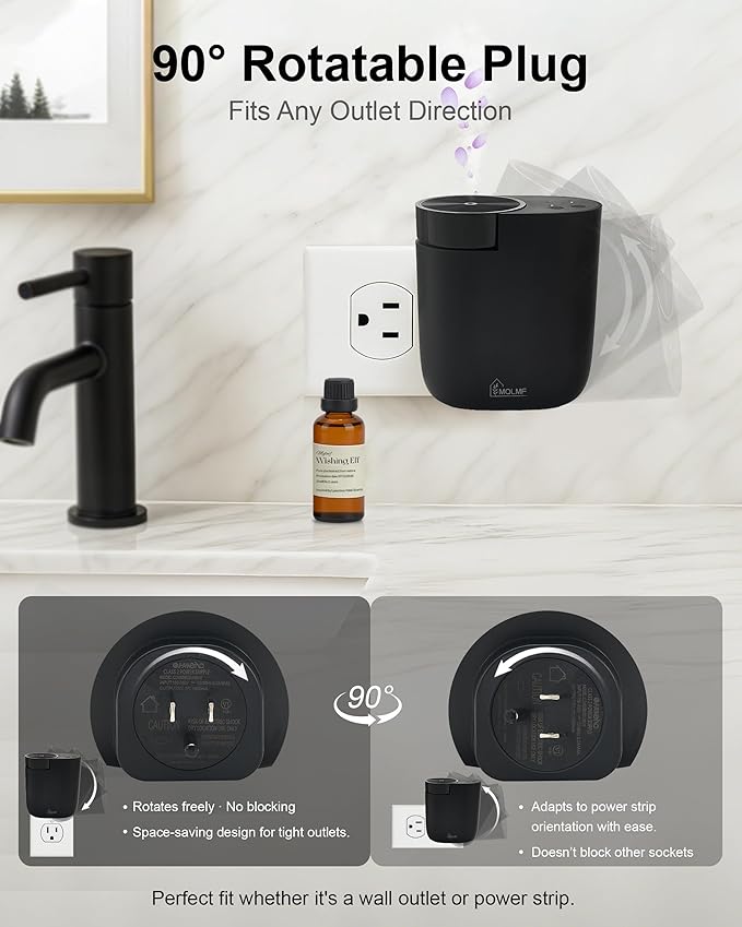 Plug in Diffuser - 800 Sq Ft,No Wobble Design,Secure Wall Fit,Timer Control&Scent Intensity Button,Bluetooth APP,Waterless Scent Diffusers Home,Essential Oil Plug in Wall Diffuser – Black