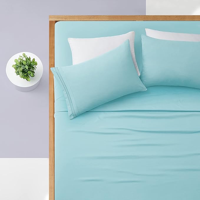Manyshofu Extra Deep Pocket Queen Sheet Sets - Hotel Luxury 1800 Thread Count Sheets & Pillowcases - Microfiber Bedding Set up to 24" Mattress - Aqua Blue Bed Sheets 18-24 Inch Deep Pockets - 4 Piece