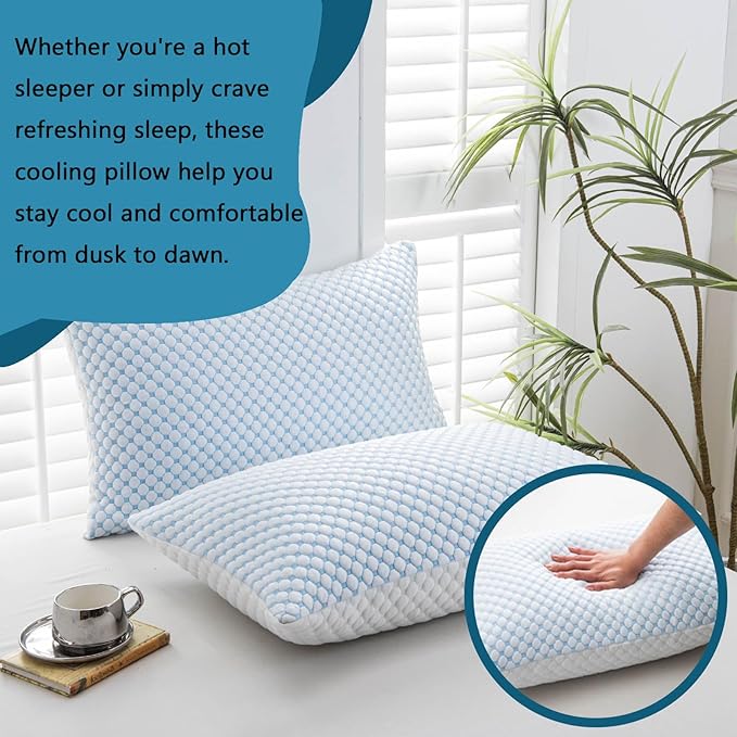 Cooling Pillows for Sleeping, Shredded Memory Foam Cooling Pillow for Hot Sleepers, Adjustable Cool Bed Pillows for Side Back Stomach Sleepers(Queen)