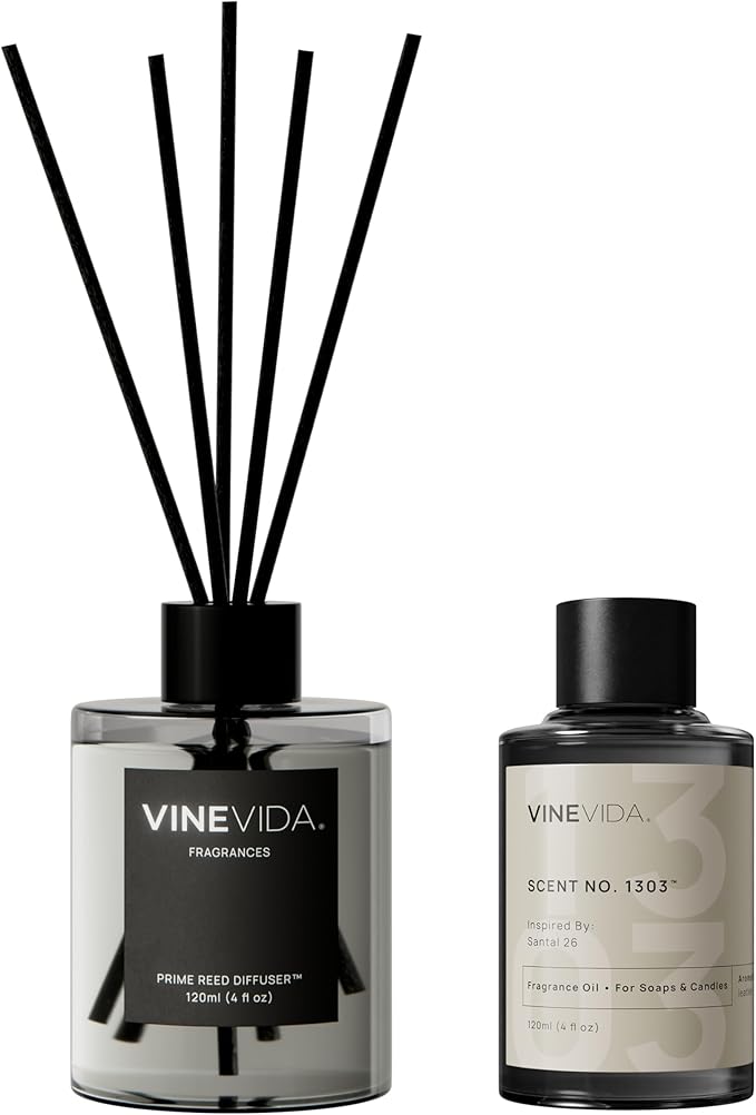 VINEVIDA Prime Reed Diffuser for Home & Bathroom | Long-Lasting Scent Sticks Set | Oil Stick Diffuser | Bathroom Scent - Room Fragrance No. 1303 - Inspired by: Santal