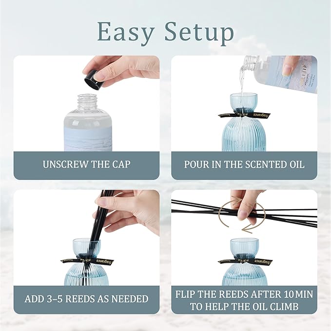 Airkeep Reed Diffuser Set 6.76 oz – Ocean Mist Home Fragrance with Eucalyptus Sticks – Decorative Glass Bottle for Bathroom, Bedroom & Living Room Décor – Gift Ready