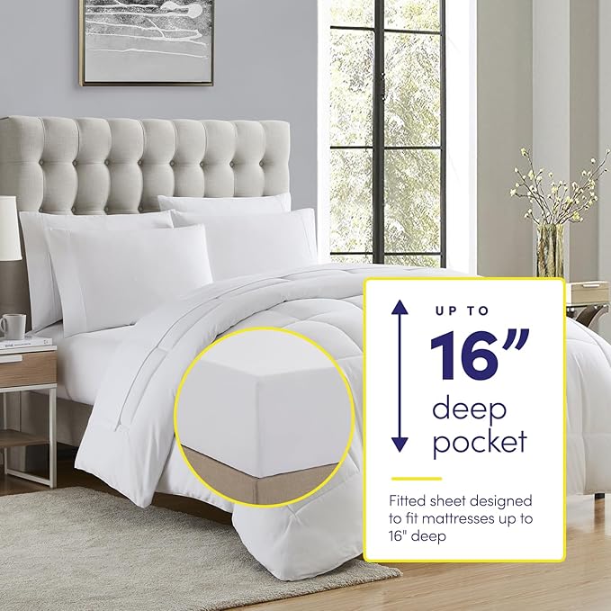 RV Short Queen Comforter Set for RV Camper - Comforter Set with Fitted & Flat Sheet, 4 Pillowcases - Tailored for RV Short Queen Beds - Cozy Essentials for Your RV Bedroom, White