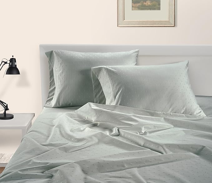LANE LINEN Pillows Queen Size Set of 2, Soft 100% Egyptian Cotton, Cool & Smooth Pillow Cases - Swiss Dot - Mineral