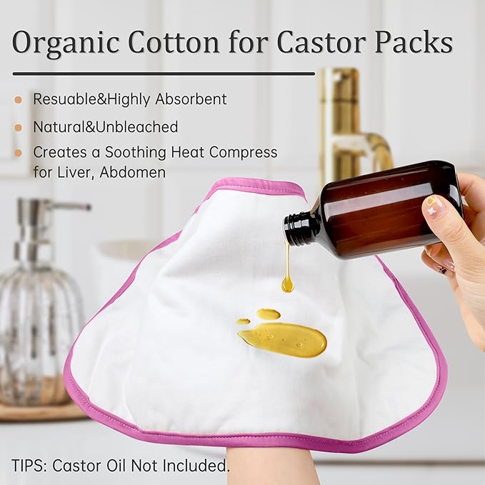 Reusable Castor Oil Pack Wrap for Liver Detox, Castor Oil Wrap for Stomach Less Mess, Elastic Strap Machine Washable Anti Oil Leak 2pcs