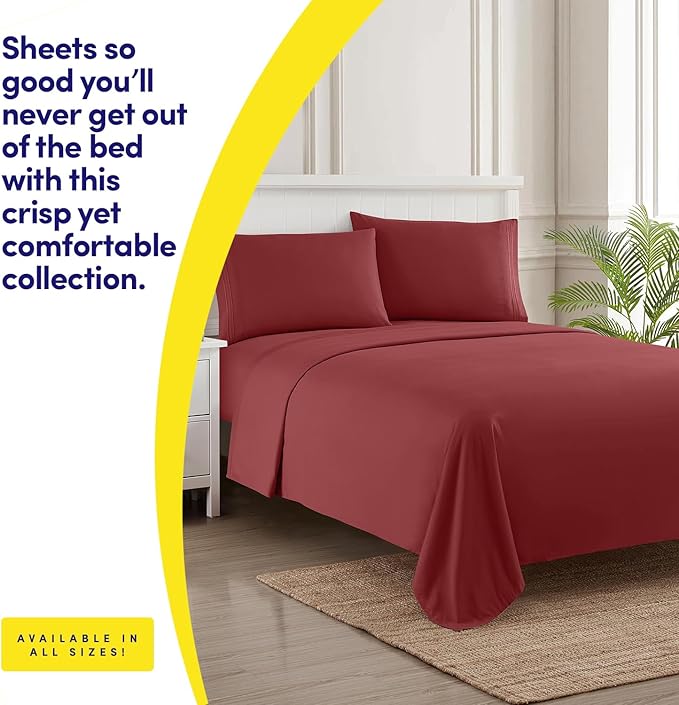 1500 Supreme Collection Extra Soft Split King Sheets Set, Burgundy - Luxury Bed Sheets Set with Deep Pocket Wrinkle Free Bedding, Over 40 Colors, Split King Size, Burgundy