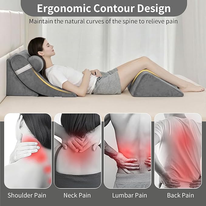 4PCS Orthopedic Bed Wedge Pillow Set for Post Surgery&Pain Relief,Adjustable Wedge Pillow for Back,Acid Reflux,Sitting up in Bed,Recovery,Snoring,Body Pillow for Sleeping (Gray)