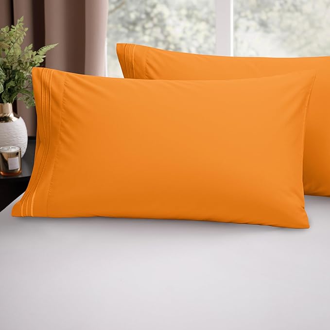 Elegant Comfort Luxury Ultra-Soft 2-Piece Pillowcase Set - 1500 Premium Hotel Quality Microfiber Double Brushed - Wrinkle Resistant, Vibrant Orange (standard/queen size)